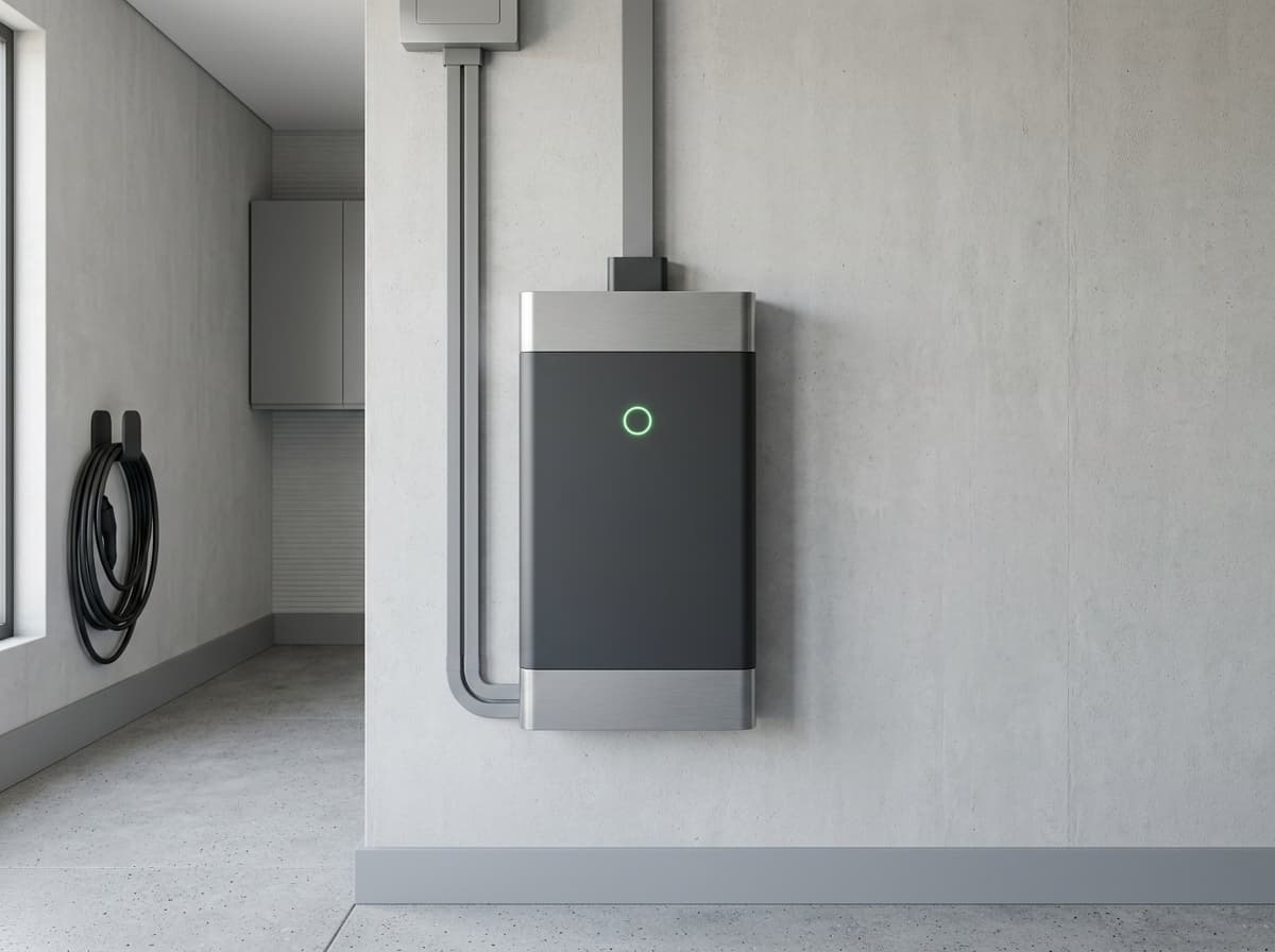 Home battery equipment mounted neatly in a utility space